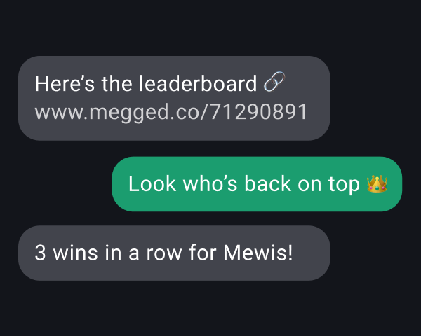 A whatsapp chat between players sharing the leaderboard link